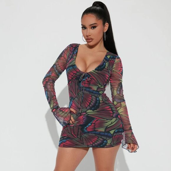Fashion Nova Dresses & Skirts - Fashion Nova Butterfly Mesh Mini Dress (NEW WITH TAGS)